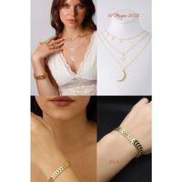 2'Lİ Set - Kutup Yıldızı Ve Hilal Figürlü Kombin Kolye, Balık Kılçığı Yassı Bileklik SNJ-SET1003