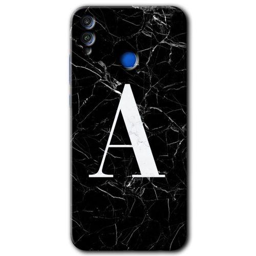 MRCİLETİSİM Honor 8x Kılıf HD Desen Baskılı Arka Kapak + Temperli Cam - Siyah Mermer Desenli A Harfi