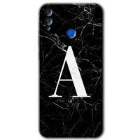 MRCİLETİSİM Honor 8x Kılıf HD Desen Baskılı Arka Kapak + Temperli Cam - Siyah Mermer Desenli A Harfi