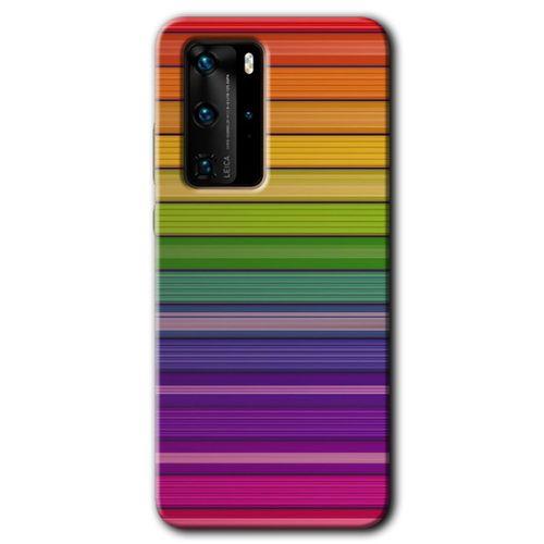 MRCİLETİSİM Huawei P40 Pro Kılıf HD Desen Baskılı Arka Kapak + Temperli Cam - Colorful Lines