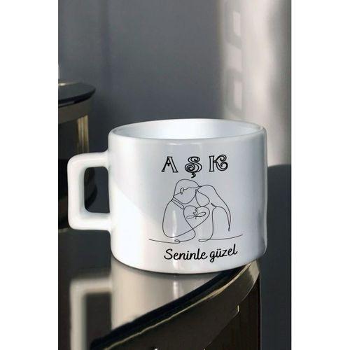 Sevgililer Gününe Özel Aşk Seninle Güzel Baskılı Espresso Çay Fincanı