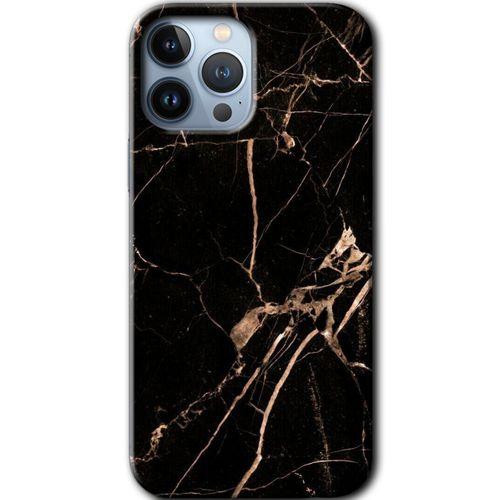 MRCİLETİSİM iPhone 13 Pro Kılıf HD Desen Baskılı Arka Kapak + Mat Kobra Cam - Siyah Gold Mermer