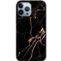 MRCİLETİSİM iPhone 13 Pro Kılıf HD Desen Baskılı Arka Kapak + Mat Kobra Cam - Siyah Gold Mermer