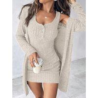 Kadın Askılı Yuvarlak Yakalı önü Düğmeli şardonlu Kaşkorse Mini Elbise Ve Kısa Ceket