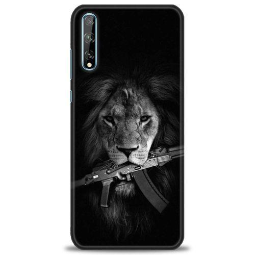 Huawei Y8P Kılıf HD Baskılı Kılıf - Tüfek ve Aslan + Tam Ekran Koruyucu