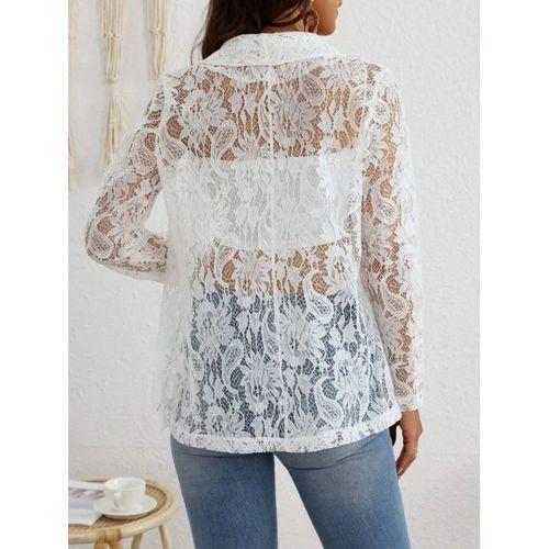 Kadın Uzun Kollu Yakalı önü Açık Dantelli Ceket