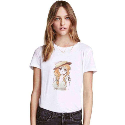 Anime One Piece Prates Baskılı Beyaz Kadın Tshirt