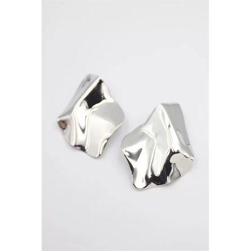 Metal Plaka Küpe - Gümüş