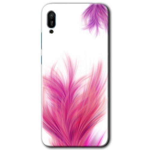 MRCİLETİSİM Huawei Y6 2019 Kılıf Baskılı Kapak - Pembe Tüy + 5D Tam Kaplayan Cam