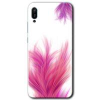 MRCİLETİSİM Huawei Y6 2019 Kılıf Baskılı Kapak - Pembe Tüy + 5D Tam Kaplayan Cam