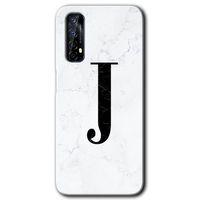 Realme 7 Kılıf Baskılı Kapak - Beyaz Mermer Desenli J Harfi + 5D Tam Kaplayan Cam