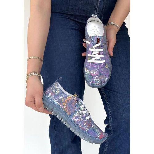 Jiten Mor Desenli Deri Bağcıklı Spor Ayakkabı