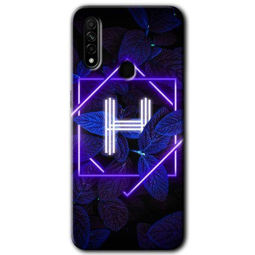 MRCİLETİSİM Oppo A31 Kılıf HD Desen Baskılı Arka Kapak + Temperli Cam - Dark Neon Yaprak H Harfi
