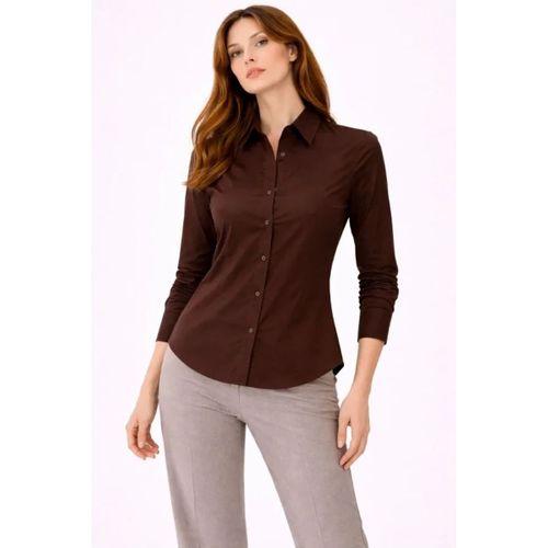 Uzun Kollu Gömlek Düğmeli Klasik Yaka Günlük Ve Ofis Şıklığına Uygun - Kahverengi