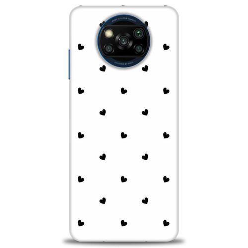 Xiaomi Poco X3 NFC Kılıf HD Baskılı Kılıf - Siyah Kalpler + Tam Ekran Koruyucu