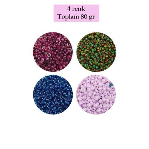 Dökme Cam Kum Boncuk (11/0) 2 mm - 4 Renk - Toplam 80 Gram - BNC400