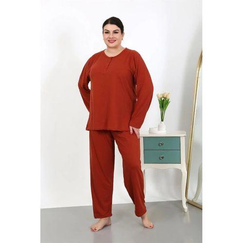 Kadın Büyük Beden Uzun Kol Penye Pijama Takımı Kiremit