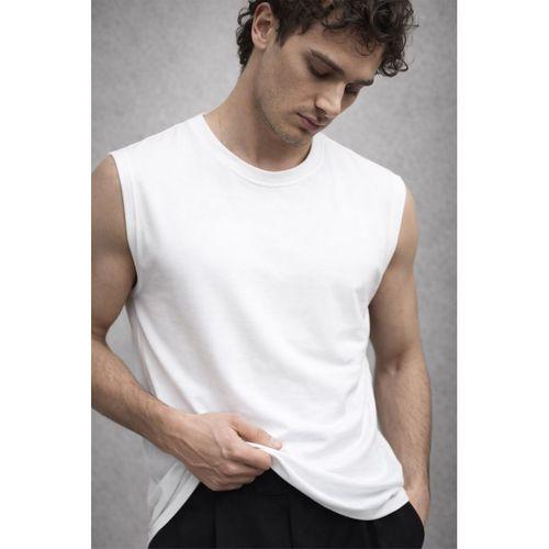 Mantius Oversize Bisiklet Yaka Erkek Atlet Kolsuz T-Shirt - Beyaz