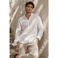 Hafif ve Nefes Alabilir Erkek Müslin Yarım Pat Hakim Yaka Oversize Gömlek - Beyaz