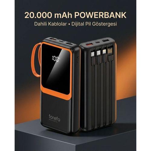 1. Çoklu Çıkışlı 20000 Mah Powerbank Entegre Kablolu Dijital Ekranlı Taşınabilir Şarj Cihazı