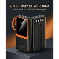 1. Çoklu Çıkışlı 20000 Mah Powerbank Entegre Kablolu Dijital Ekranlı Taşınabilir Şarj Cihazı