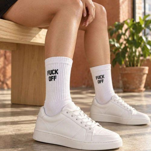 Unisex Beyaz Yazılı Çorap Esprili Sloganlı Uzun Soket Günlük Spor Rahat 3lü Eğlenceli Şık Hediye Set