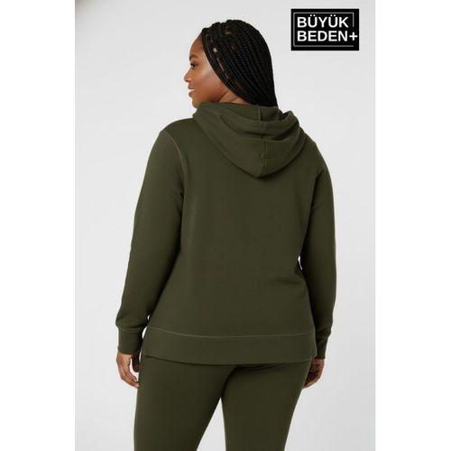 Kadın Büyük Beden Kapşonlu ince Sweatshirt SPR24BSWK57