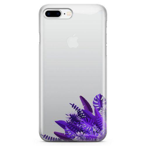 Apple iPhone 8 Plus Kılıf Mor Yapraklar Arka Kapak Koruma Desenli Full Koruyucu