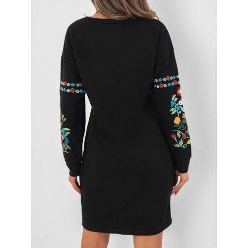 Lucky Life Kadın Iki İplik Kumaş Kolları Nakışlı Bisiklet Yaka Elbise 90cm