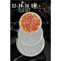 ModaCar Delikli Pizza Lahmacun Tepsisi Çelik 32-34-36 CM 3 lü SET