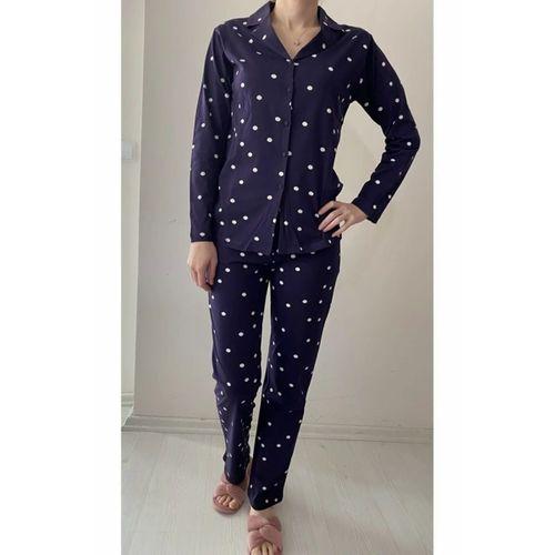 952 Mor Kadın Puanlı Önden Düğmeli Pijama Takımı