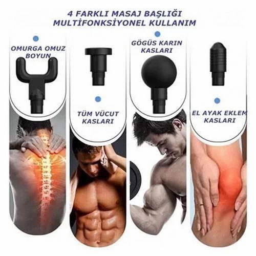Darbeli Titreşimli Tabanca Masaj Aleti Kas Rahatlatıcı 4 Başlıklı Şarjlı Göbek Eritme Cihazı Zayıflama Ve Selülit Giderme