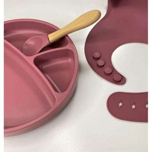 Eğitici Gelişim  Blw II Silikon Beslenme Seti 3'Lü (Tabaklı) Velvet Rose