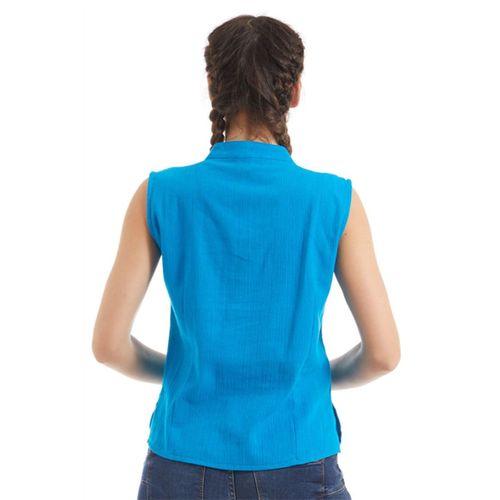 Şile Bezi Turkuaz Düğmeli Bluz