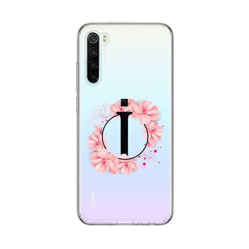 Xiaomi Redmi Note 8 Pembe Çiçek Desen İ Harfli Şeffaf Kılıf