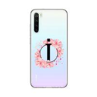 Xiaomi Redmi Note 8 Pembe Çiçek Desen İ Harfli Şeffaf Kılıf