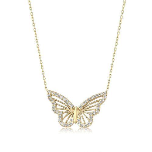 Altın Renk Kolye Zirkon Taşlı Kelebek Bayan Çelik Kolye 1054