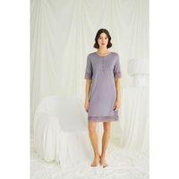 Dantel Detaylı Kısa Kollu Ve Önü Düğmeli Gecelik