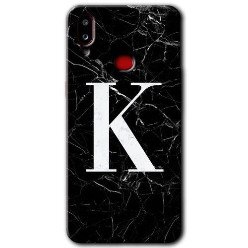 MRCİLETİSİM Samsung Galaxy A10s Kılıf HD Desen Baskılı Arka Kapak + Temperli Cam - Siyah Mermer Desenli K Harfi
