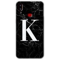 MRCİLETİSİM Samsung Galaxy A10s Kılıf HD Desen Baskılı Arka Kapak + Temperli Cam - Siyah Mermer Desenli K Harfi