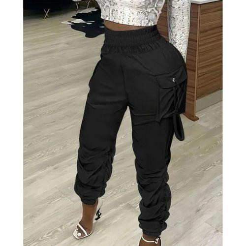 Kadın Yüksek Bel Beli Lastikli Kargo Cep Detaylı Gabardin Pantolon