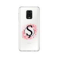 Xiaomi Redmi Note 9 Pro Pembe Çiçek Desen Ş Harfli Şeffaf Kılıf