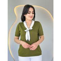 Kadın Kısa Kollu V Yaka Fular Detay Merserize Triko Bbluz