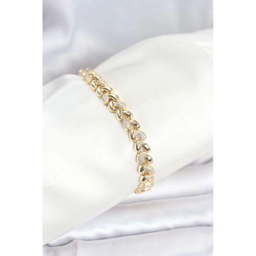 Pirinç Gold Renk VIP Seri Sarmal Damla Model Zirkon Taşlı Kadın Bileklik
