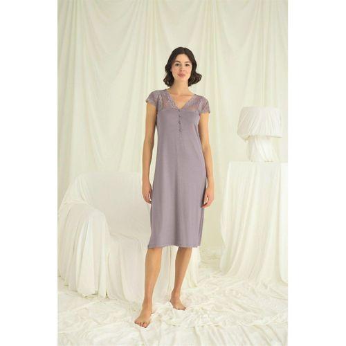 Kolu Omzu Ve Yakası Dantelli Önü Düğmeli Gecelik