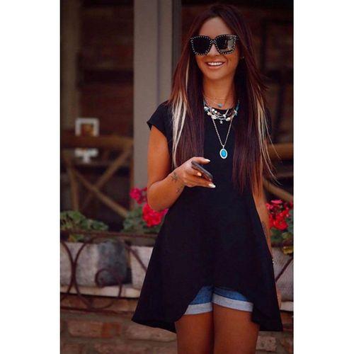 Kadın Kısa Kollu Asimetrik Viskon Kumaş Bluz