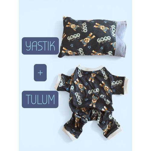 GoodPaws Lacivert Uyku Takımı | Pamuklu Penye Köpek Tulumu ve Mini Yastık | Küçük Irklar İçin | Tüy Dökülmesini Azaltır