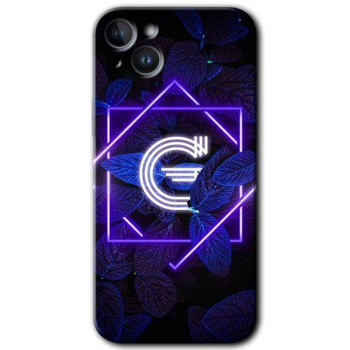 Potkal Hediye Fabrikası iPhone 14 Kılıf HD Desen Baskılı Arka Kapak - Dark Neon Yaprak G Harfi