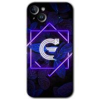 Potkal Hediye Fabrikası iPhone 14 Kılıf HD Desen Baskılı Arka Kapak - Dark Neon Yaprak G Harfi
