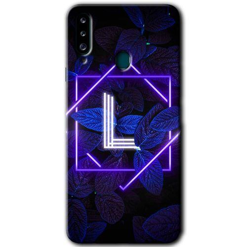 Samsung Galaxy A20s Kılıf HD Desen Baskılı Arka Kapak - Dark Neon Yaprak L Harfi